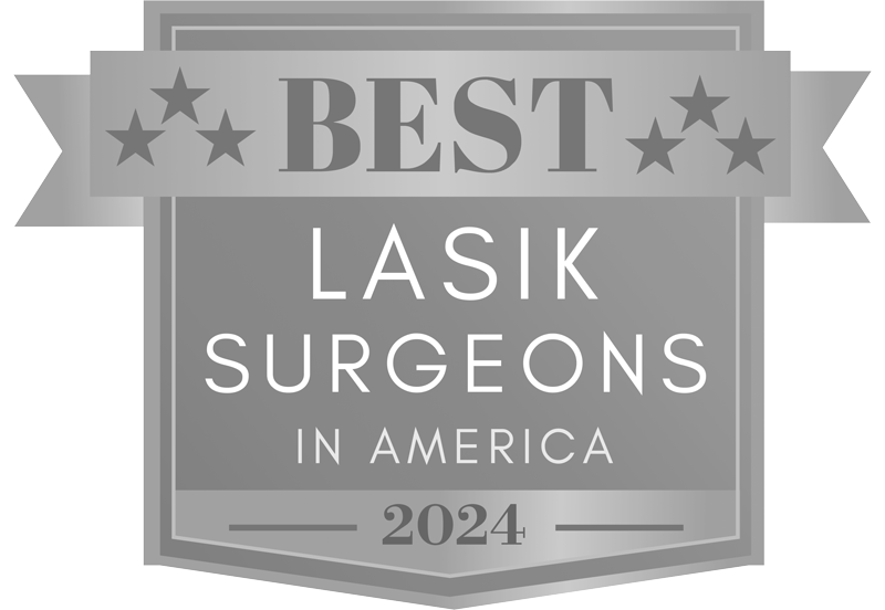 ClearSight proudly recognizes the excellence of America's best LASIK surgeons in 2024 with a silver badge featuring the text "Best LASIK Surgeons in America 2024" and illustrated stars.