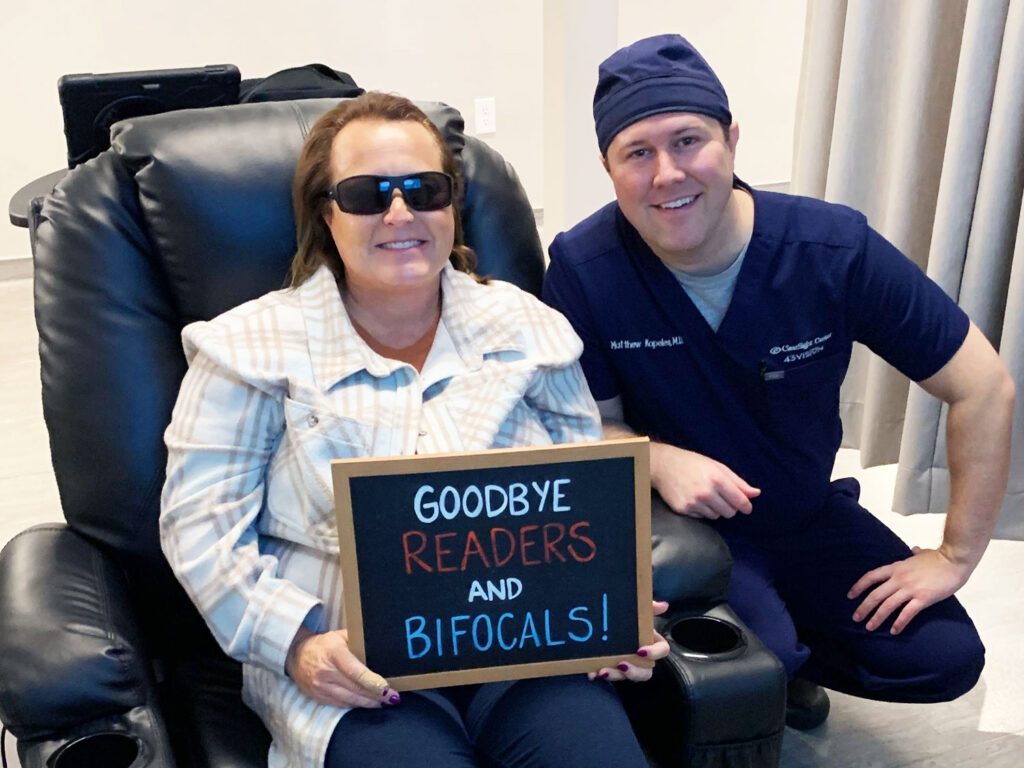 Dr. Matthew Kapeles MD - Clearsight LASIK and Lens - with a patient after a successful custom lens replacement. She no longer needs to wear reading glasses or bifocals.