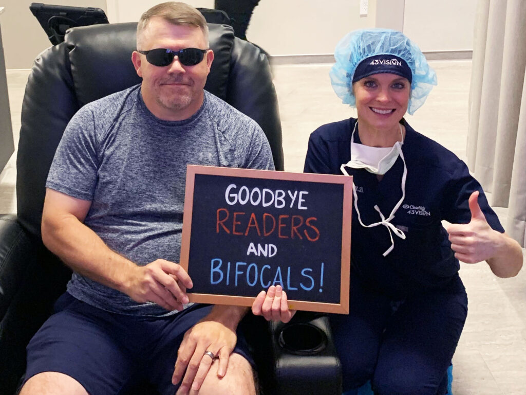Dr. Anna Edmiston MD - Clearsight LASIK and Lens - celebrating with her patient after completing a successful LASIK eye surgery in Plano, Texas.