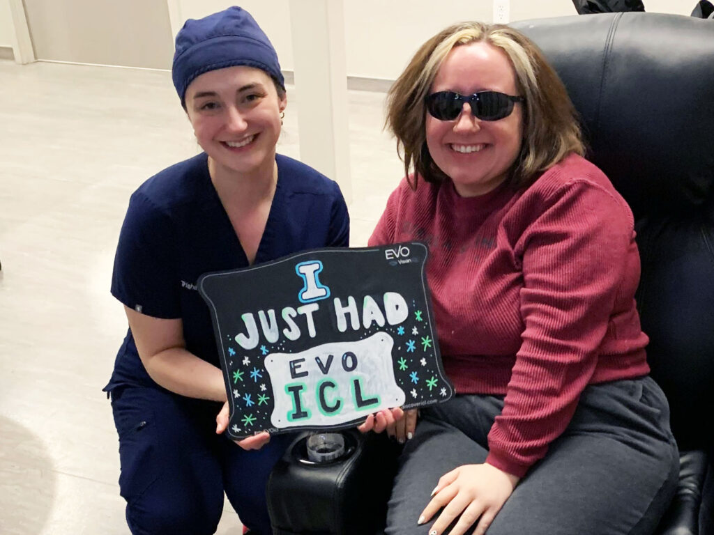 Dr. Trisha Fortin MD - Clearsight LASIK and Lens - with her patient after a successful EVO ICL providing her newfound vision clarity after LASIK eye surgery.
