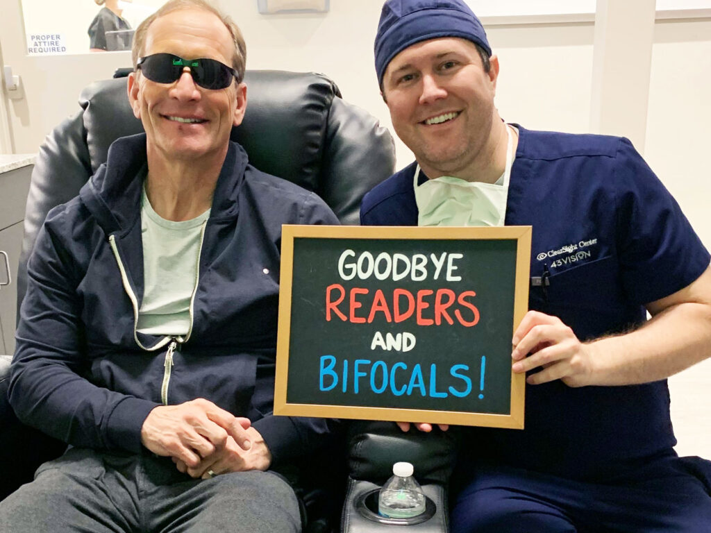 Dr. Matthew Kapeles MD - Clearsight LASIK and Lens in Oklahoma City and Plano - and his patient celebrating the successful completion of his ClearSight LASIK procedure.