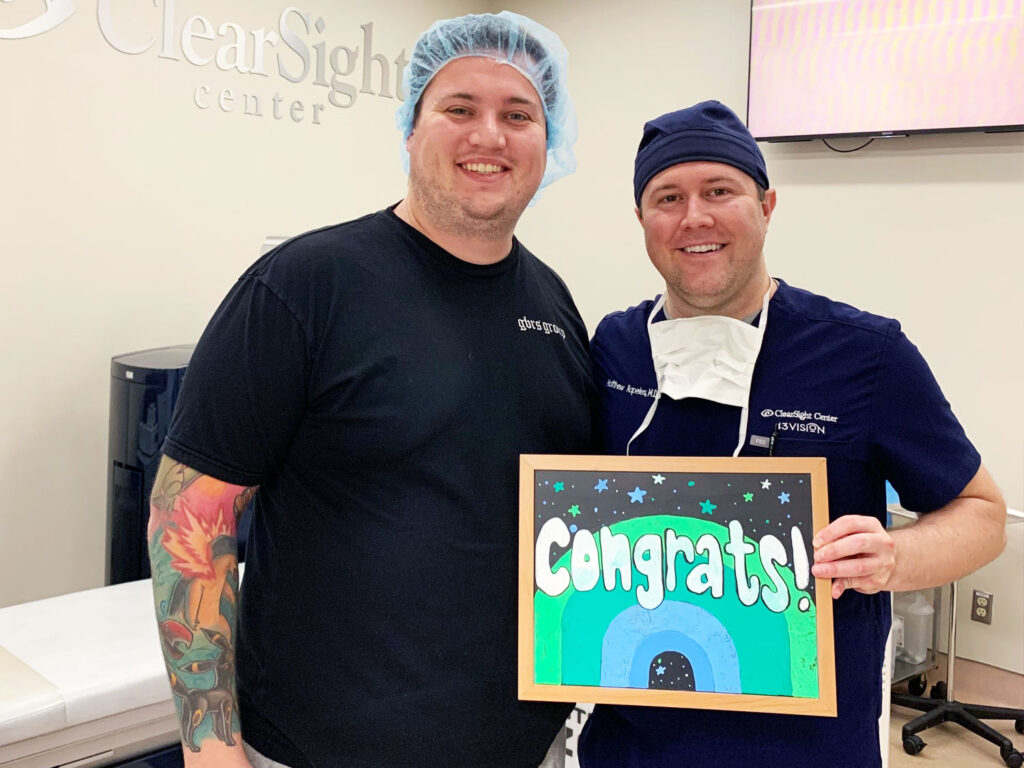 Dr. Matthew Kapeles MD - Clearsight LASIK and Lens - celebrating with a patient in Oklahoma City after successfully completing his LASIK eye surgery, making his vision more clear and precise.