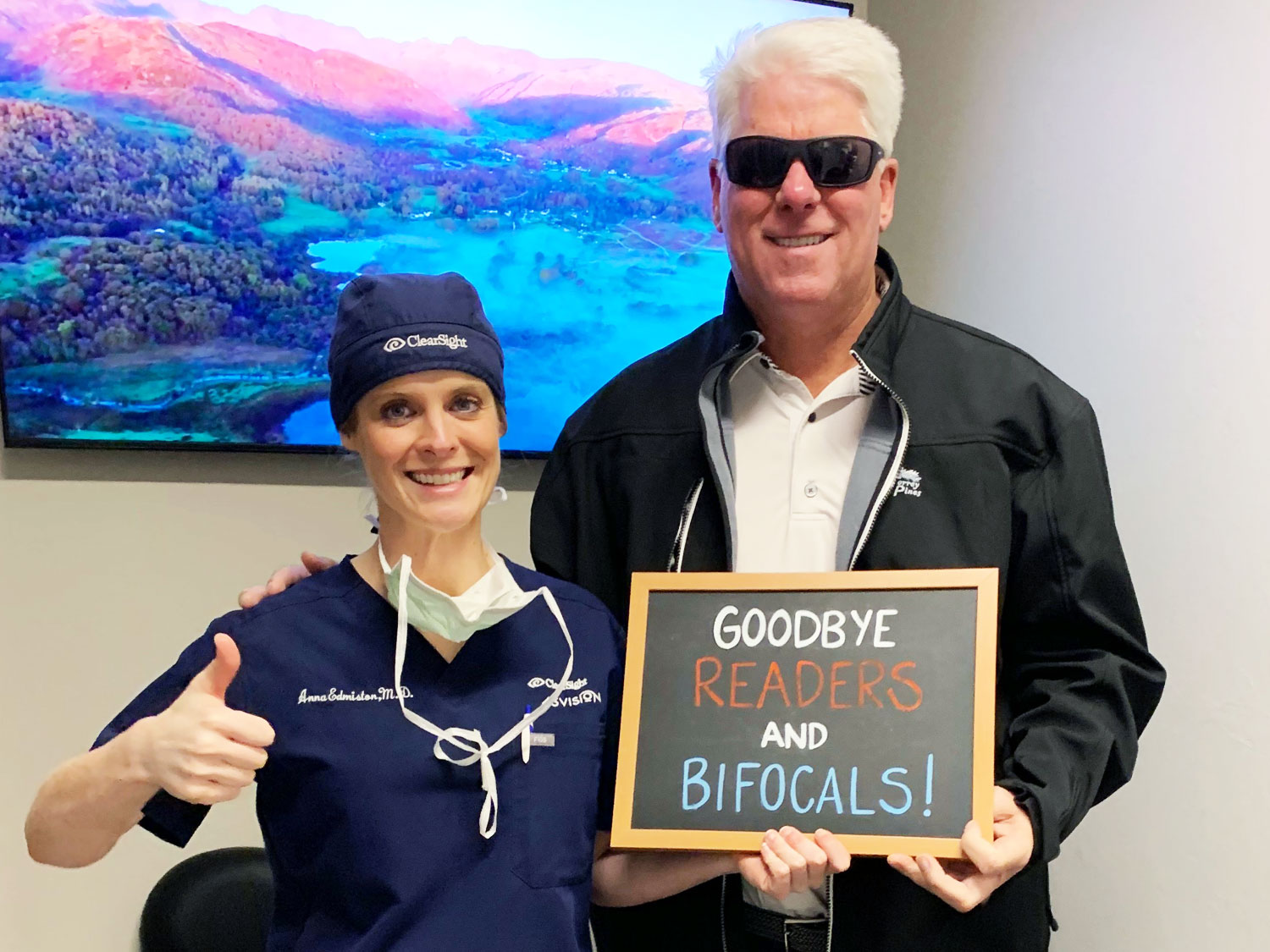 Dr. Anna Edmiston MD - Clearsight LASIK and Lens in Oklahoma City and now Plano, TX - with a patient celebrating a successful LASIK eye surgery at Clearsight LASIK and Lens.