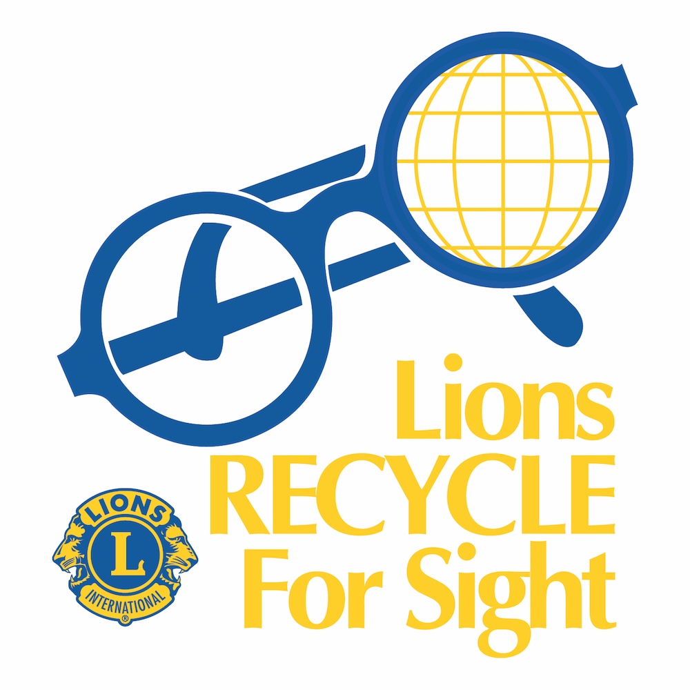 An illustration of eyeglasses shows one lens as a globe. The text, "Lions Recycle For Sight," appears alongside the Lions International logo, emphasizing how initiatives like ClearSight enhance vision.